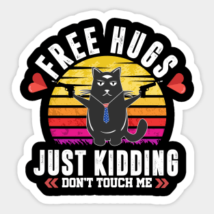 Free Hugs Just Kidding Valentine Day Funny Cat Lover Men Women Sticker